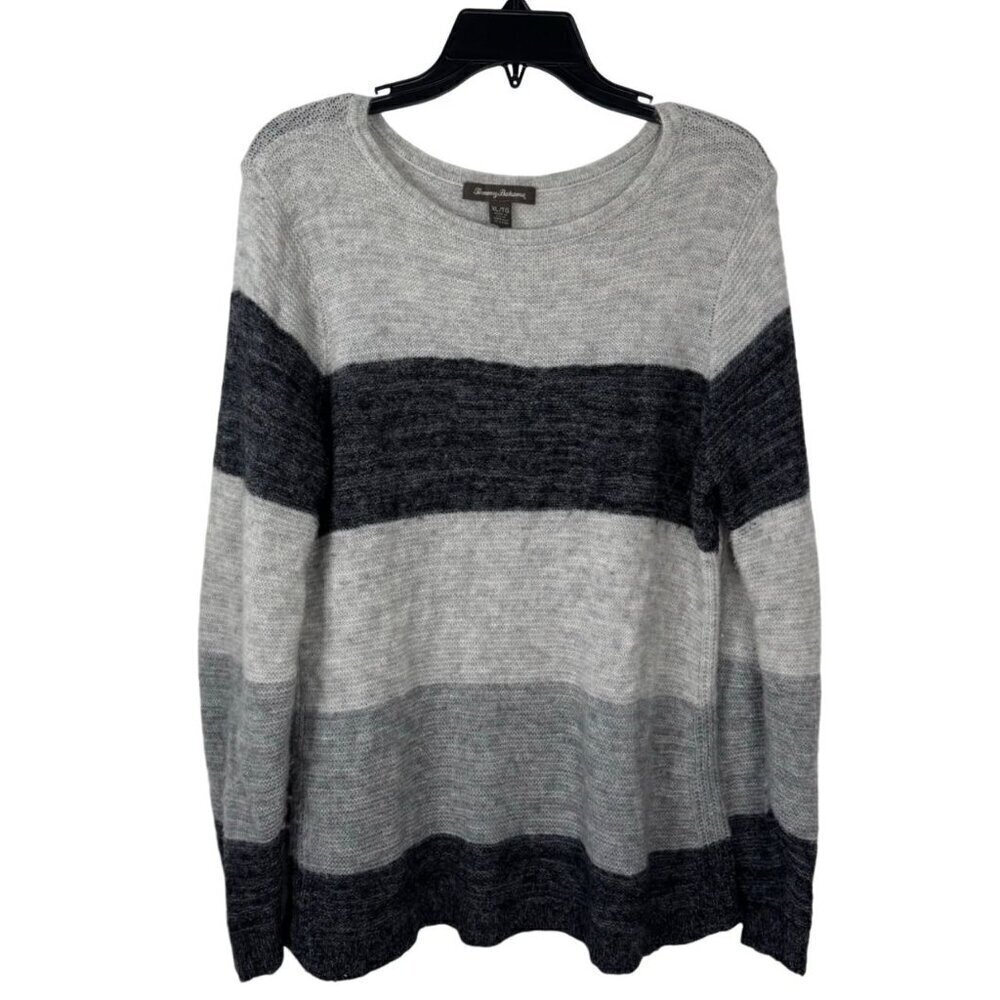 Tommy Bahama Wool Blend Color Block Grey Sweater Soft Women's Size XL GUC